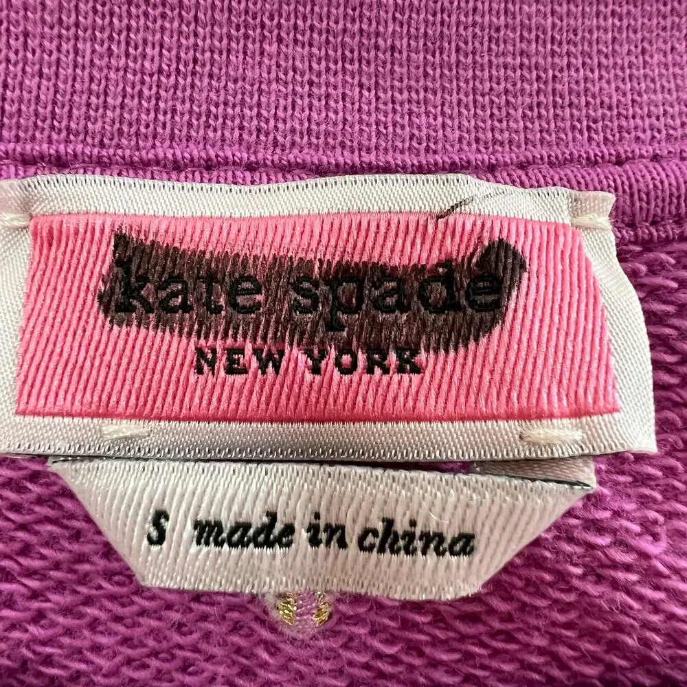 KATE SPADE Pink Pansy Long Sleeve Cotton Ruffle Pullover Sweater Top Sz S Small